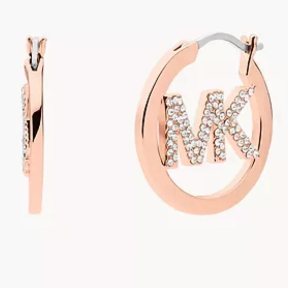 Michael Kor Rose Gold-Tone Pave Hoop Earrings NWT